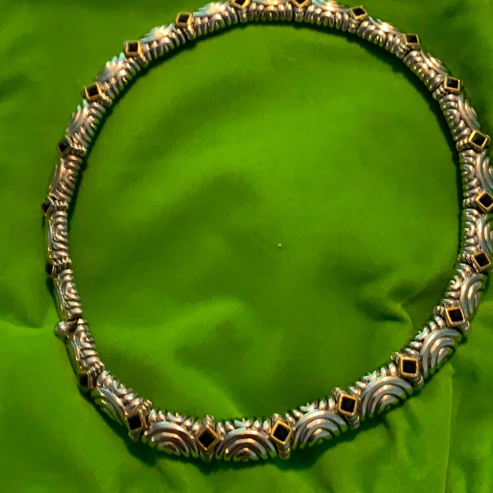 Heavy silver and onyx necklace with gold detail